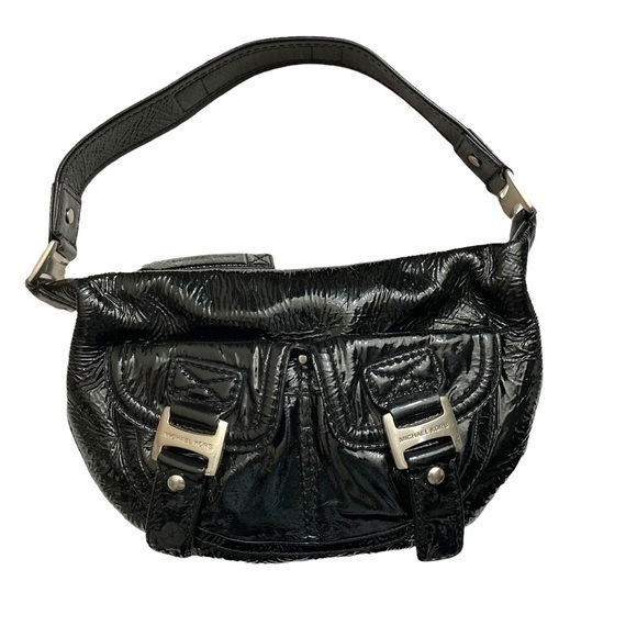 Michael kors black patent leather hobo bag